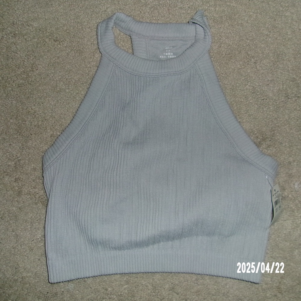 Gray Ribbed Aerie Halter Top